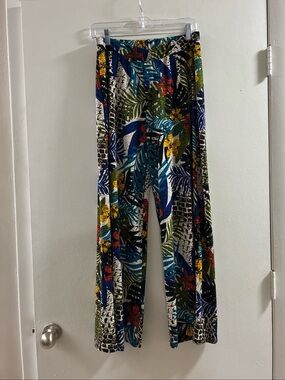 Peck & Peck Tropical-Print Wide Leg Pants - Blue, Green, Yellow, Red